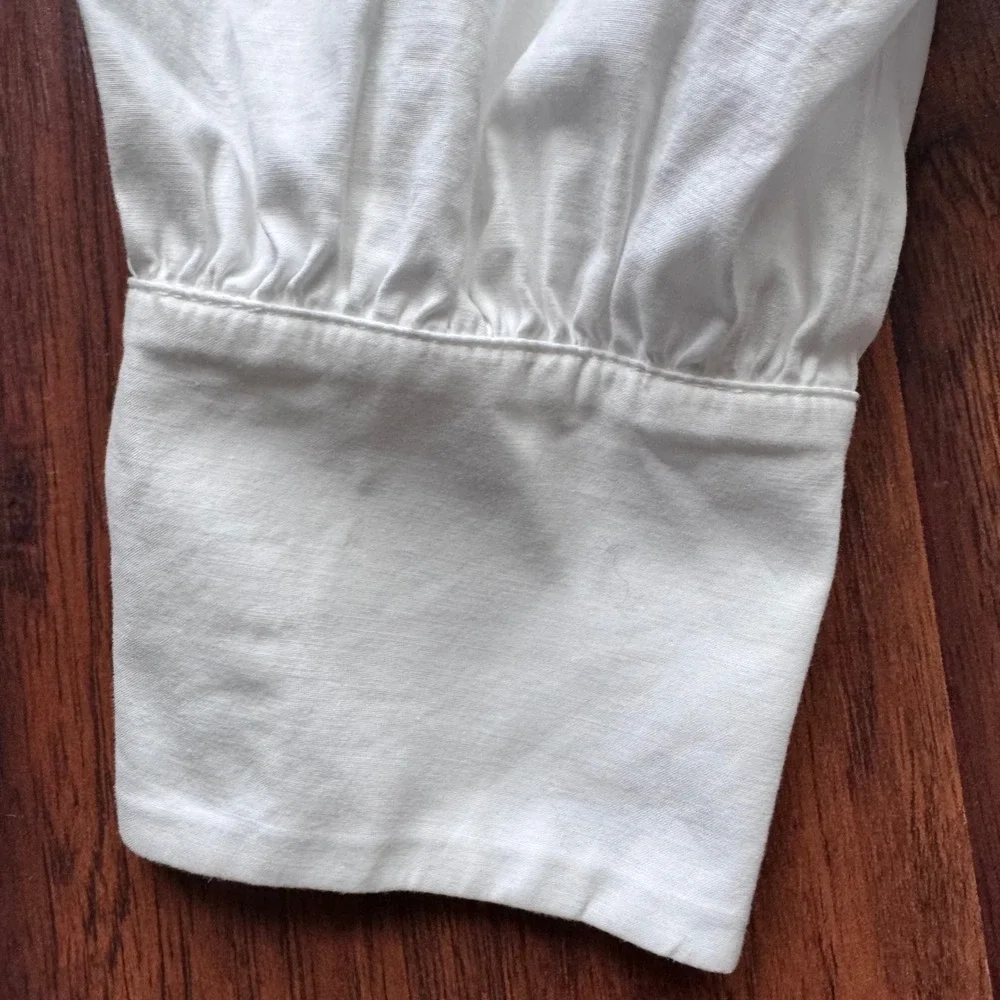 Reformation White V-Neck Puff Sleeve Button Front Top Blouse Sz 12 Cottagecore